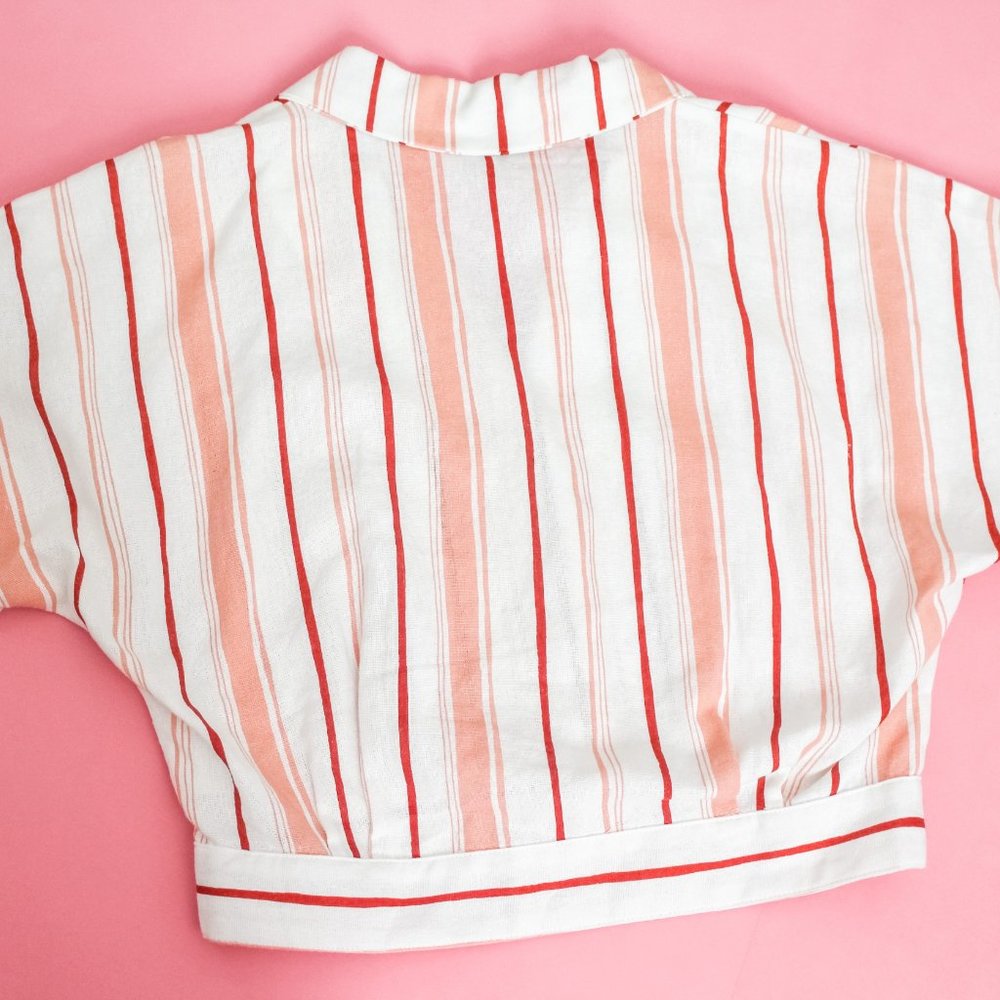 Pink/Red Cropped Linen Blouse - Picture 2 of 2